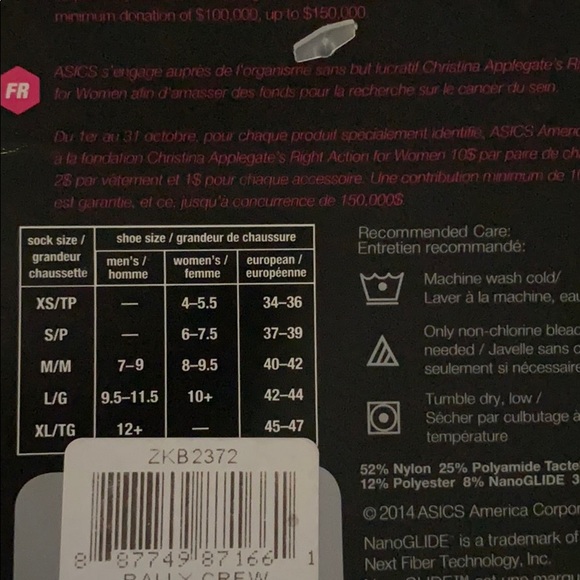 🆕 ASICS Unisex Pink Ribbon Rally Crew 2 Pairs - Picture 5 of 5